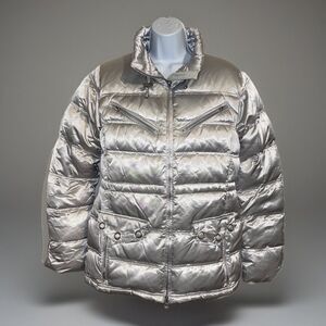 Obermeyer (10) Ski Jacket Womens Silver Goose Down Winter Puffer Snowboard NOTE